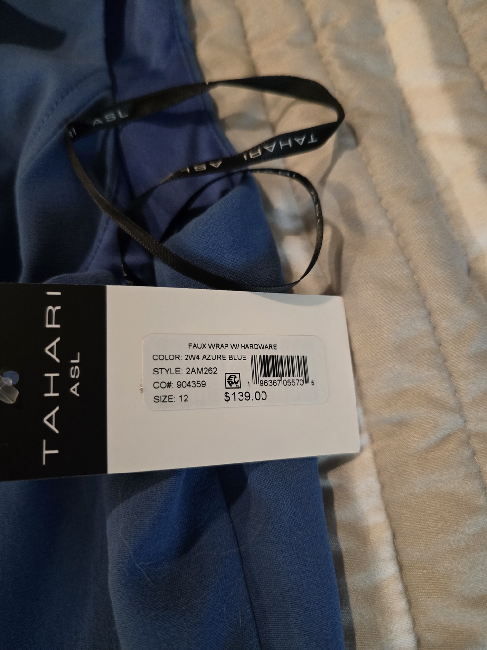 Tahari ASL Azure Blue Faux Wrap Dress